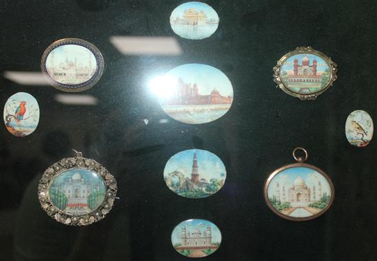 A collection of ten Indian oval painted miniatures, overall 17 x 14in.